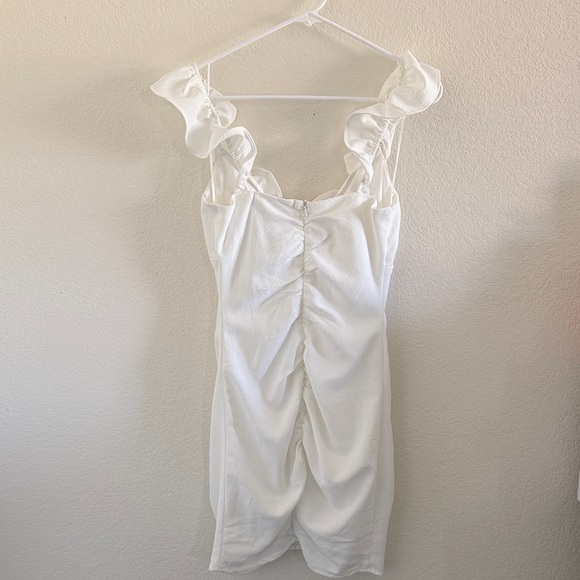 White Ruffle-Trim Button-Front Mini Dress - Picture 6 of 8